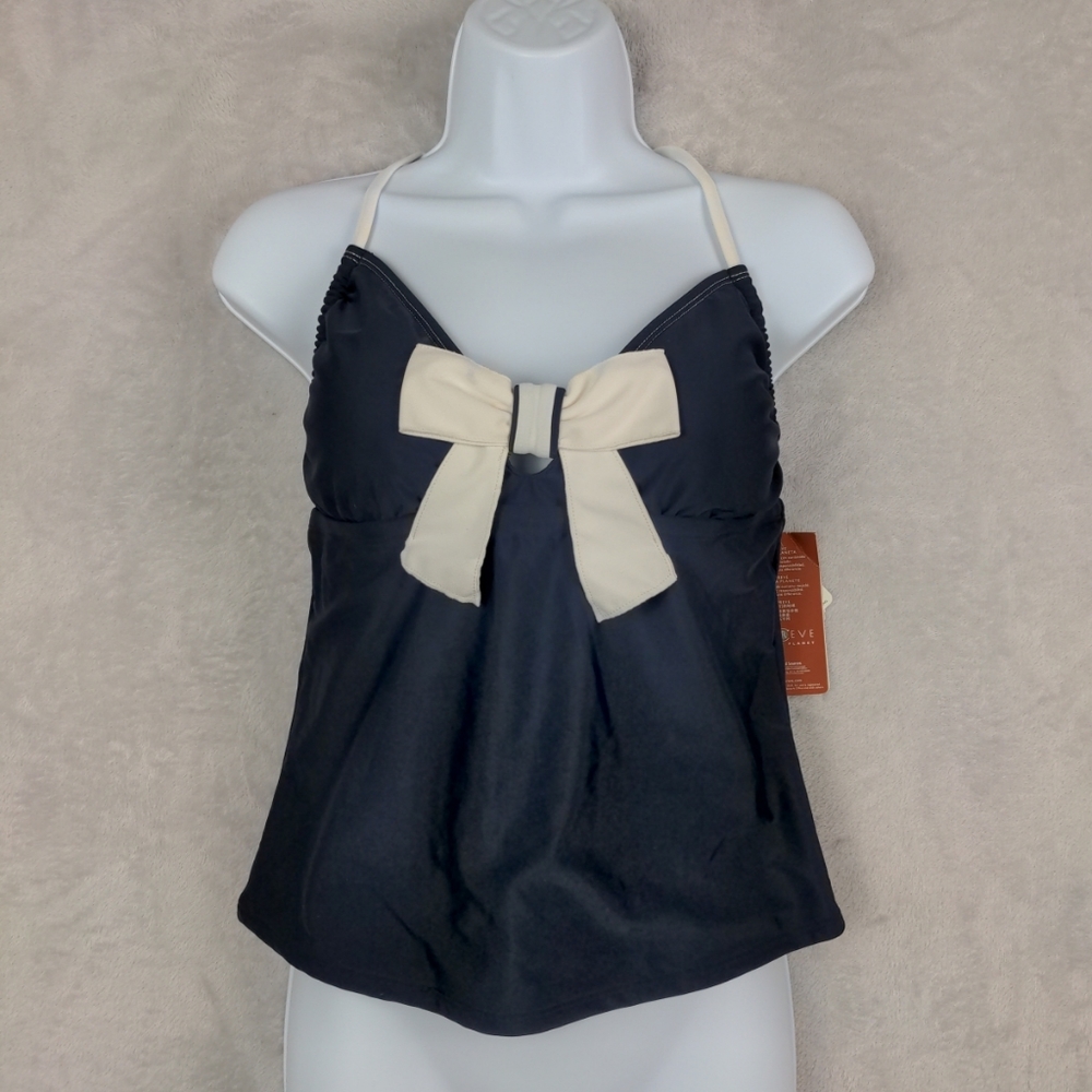 NWT Repreve Tankini Swimsuit Top Women ~ 8 ~ Blue Bow Ribbon Padded Bra Halter